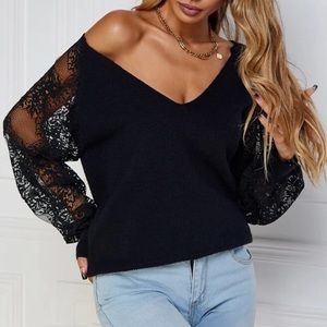 Boho lace raglan sleeve sweater